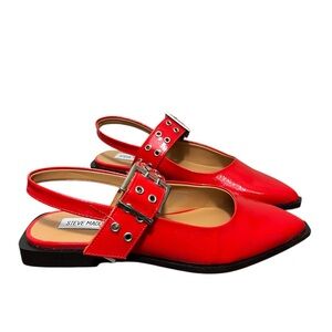 NIB Steve Madden Patent Leather Smokee Red Slingback Buckle Flats Size 8.5